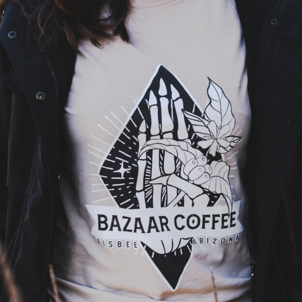 ULTRA SOFT BAZAAR COFFEE LOGO TSHIRT IN TAN